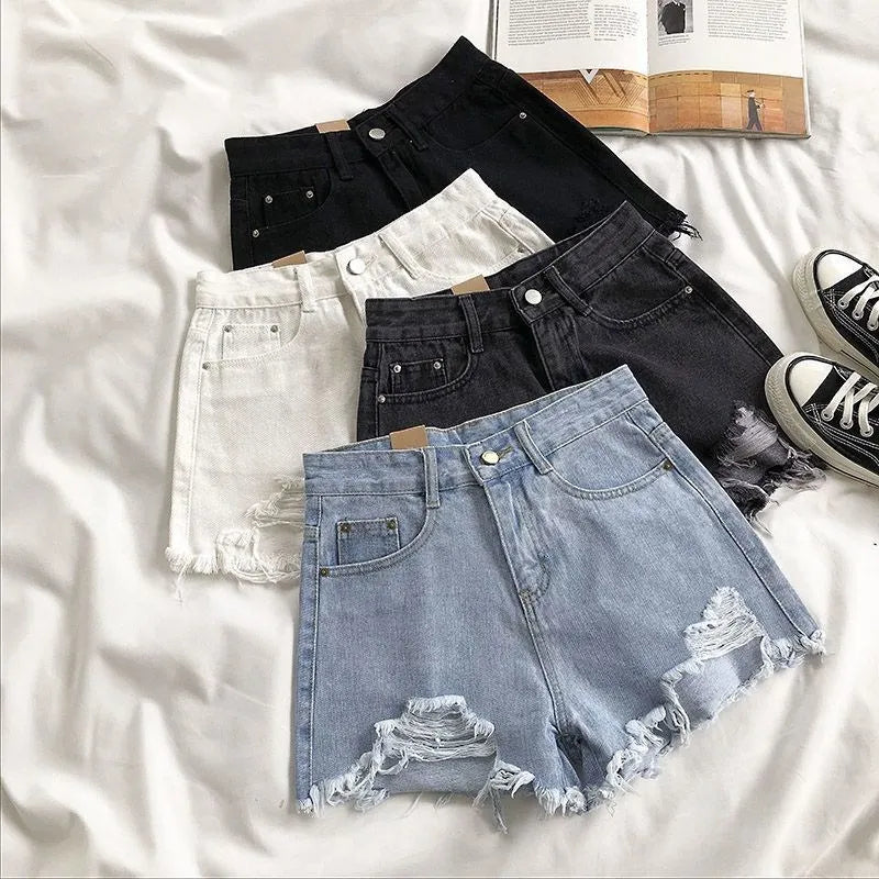 Siren High-Waist Ripped Denim Shorts – Vintage Distressed Jean Shorts