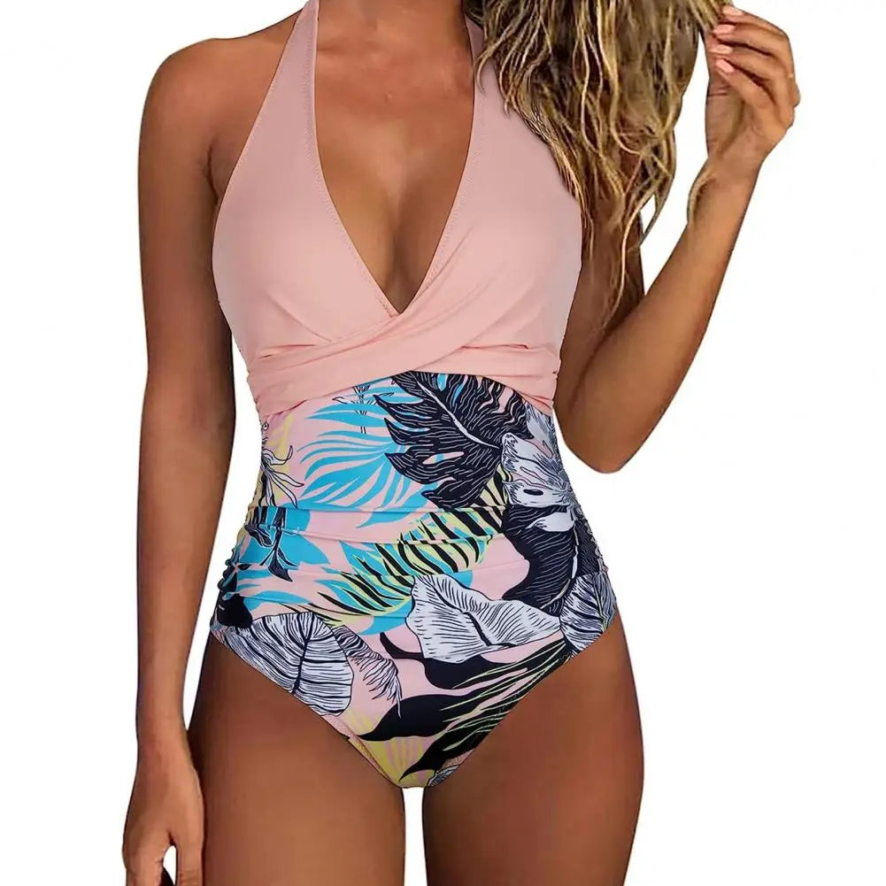 Seraphina Plunge One-Piece Swimsuit – High-Leg Tummy-Control Swimwear