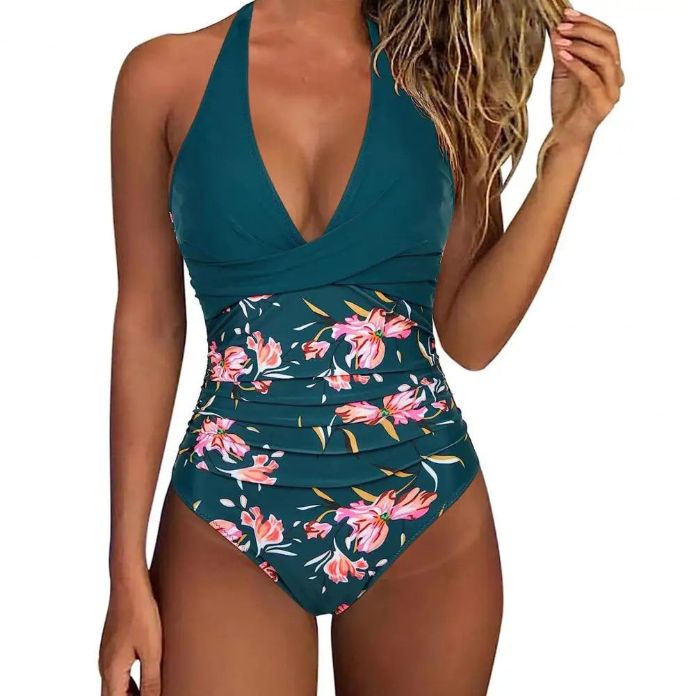 Seraphina Plunge One-Piece Swimsuit – High-Leg Tummy-Control Swimwear