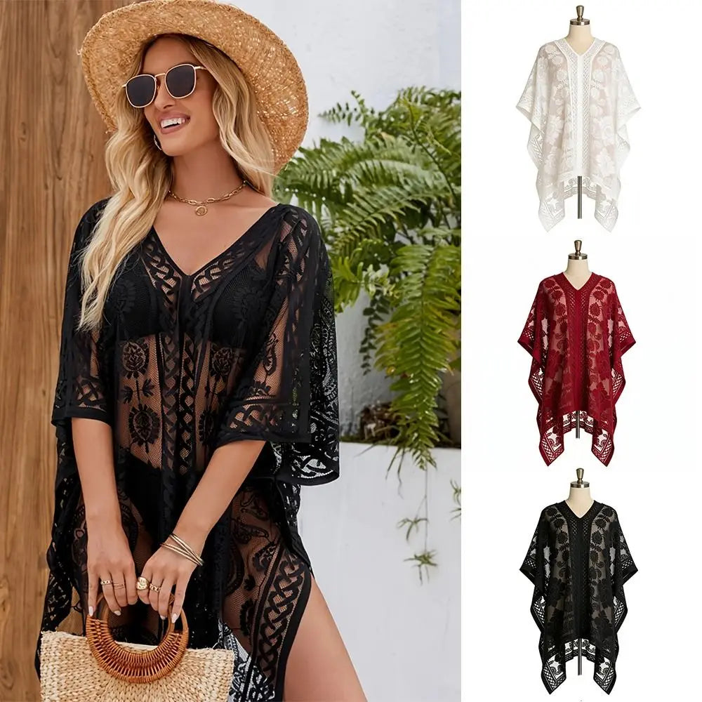 Free-Spirited Lace Mesh Shawl & Boho Swim Cover-Up