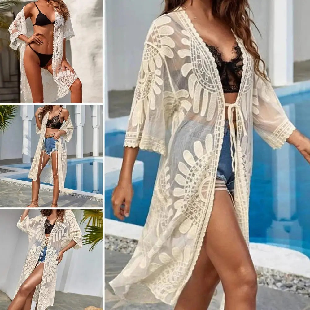 Floral Embroidery Beach Cardigan