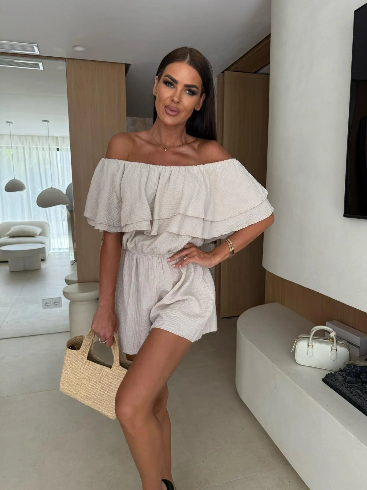 Sienna Off-Shoulder Ruffled Romper