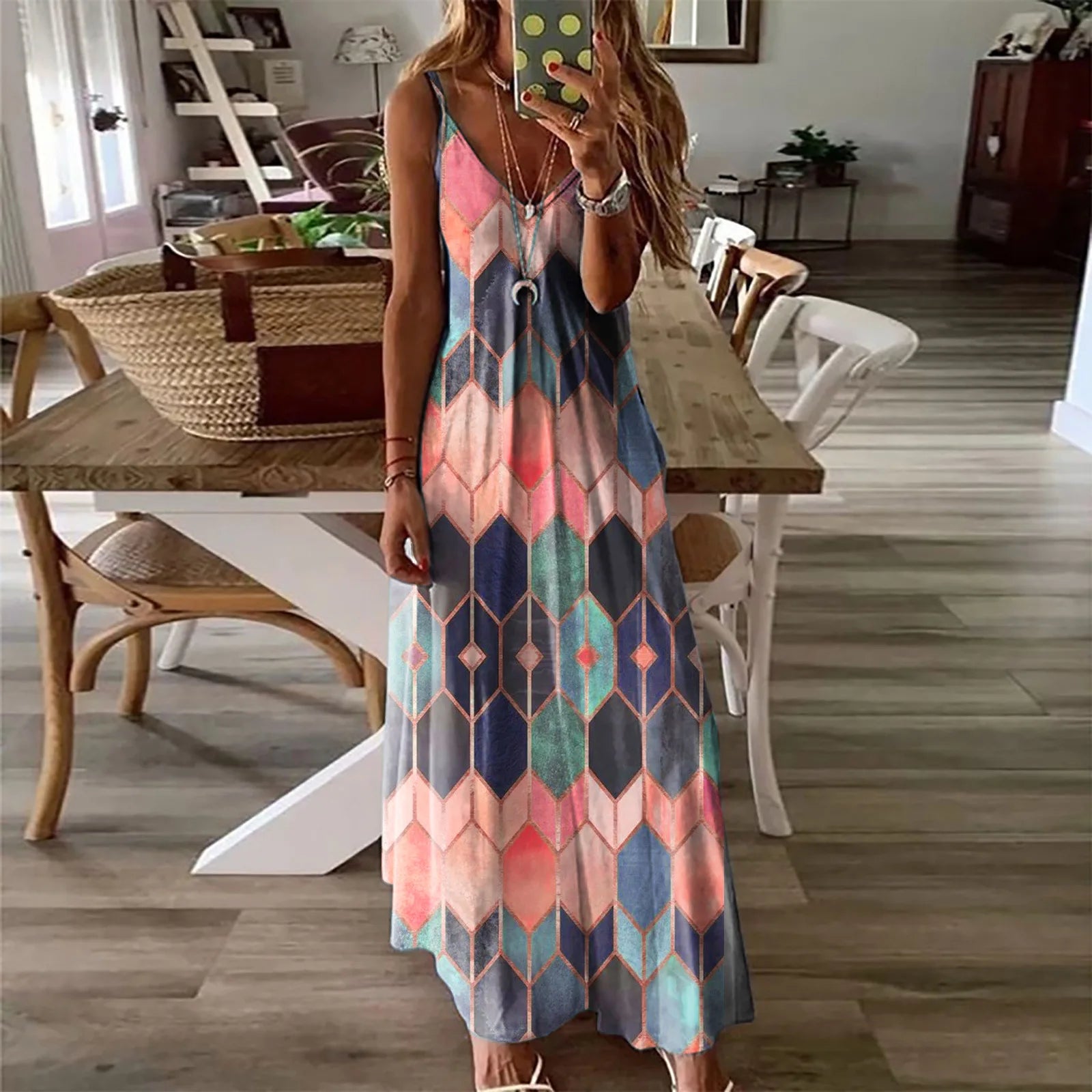 Seraphina Floral Open-Back Maxi Dress – Sunset Multi