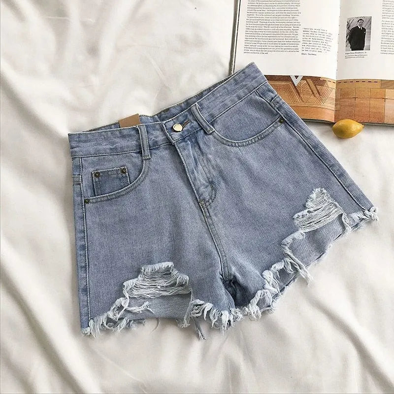Siren High-Waist Ripped Denim Shorts – Vintage Distressed Jean Shorts