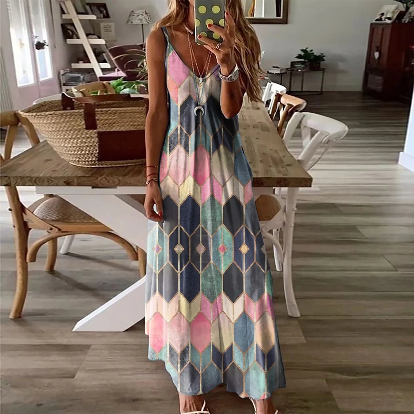 Seraphina Floral Open-Back Maxi Dress – Sunset Multi