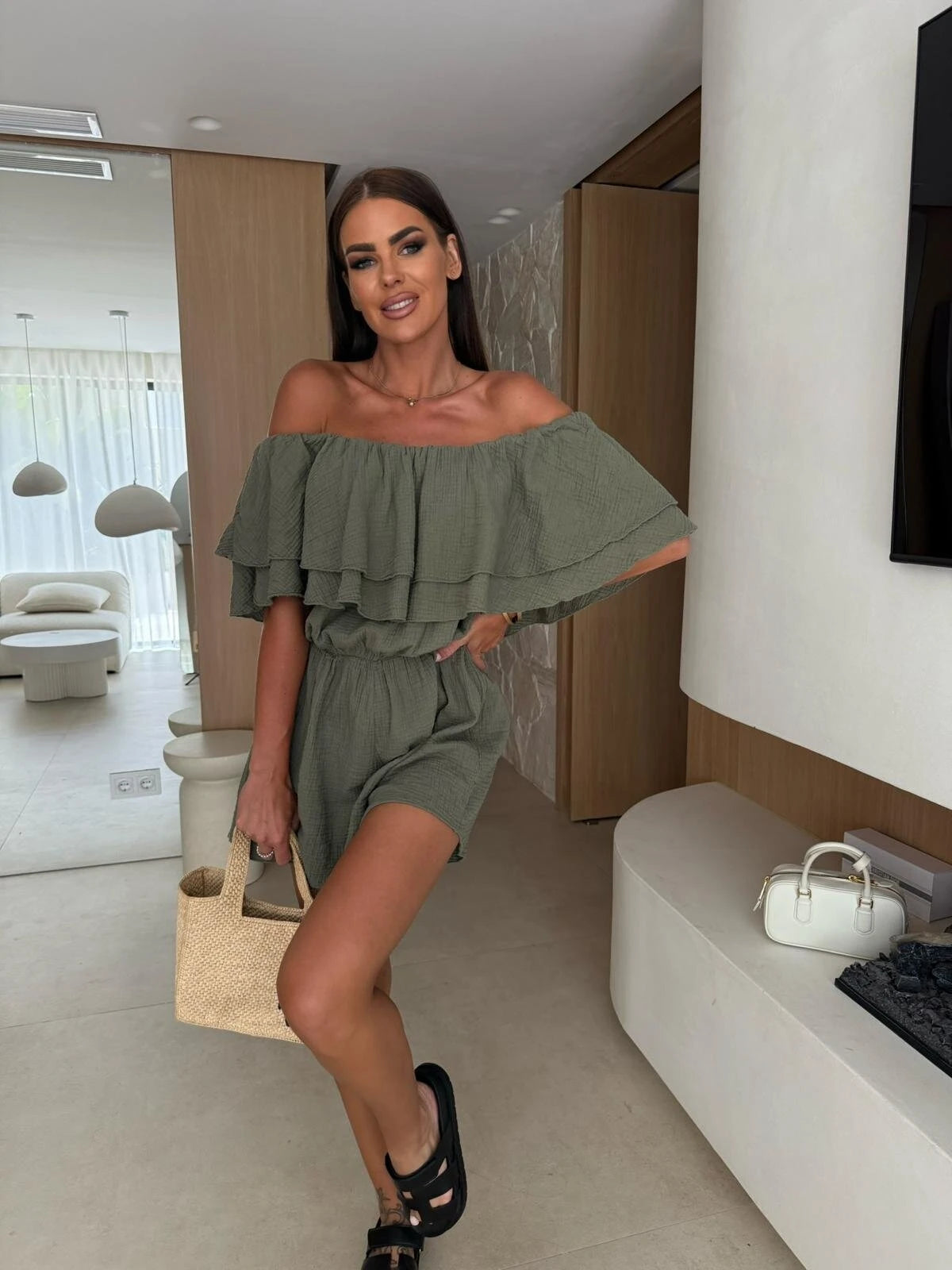 Sienna Off-Shoulder Ruffled Romper