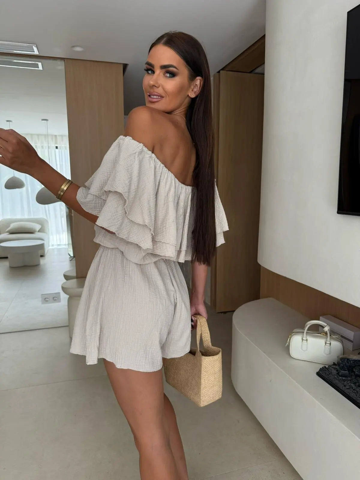 Sienna Off-Shoulder Ruffled Romper