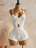Boho White Crochet Romper