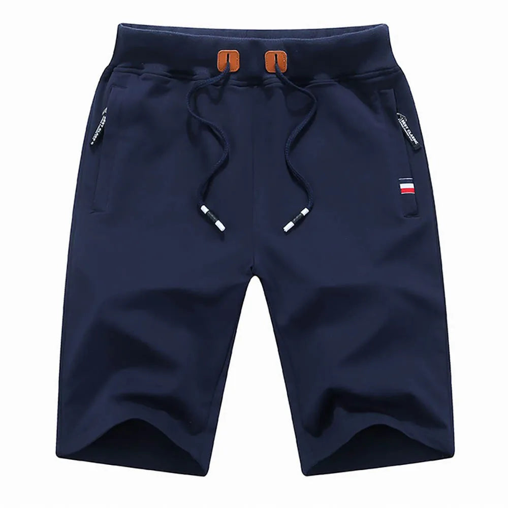 Navy blue men's coastal resort shorts made from breathable lightweight cotton fabric by Echo & Air.