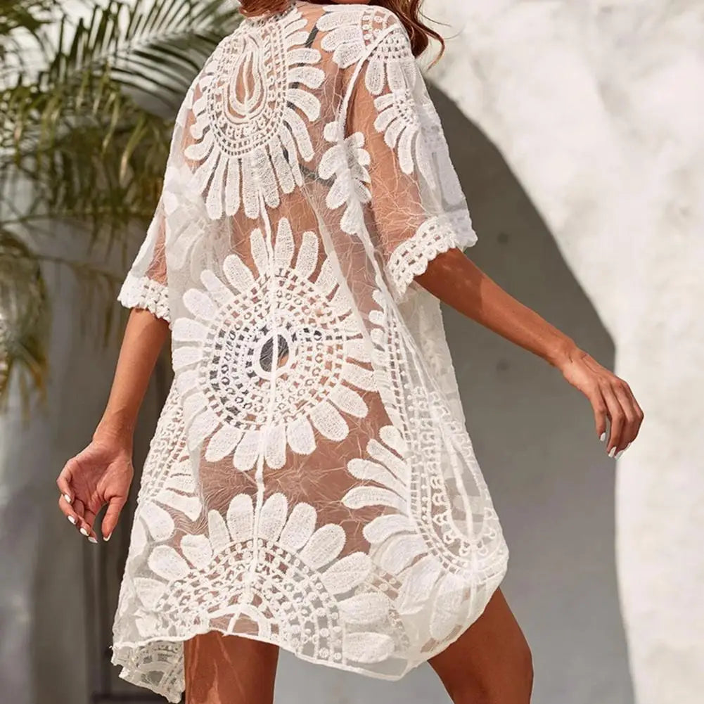 Floral Embroidery Beach Cardigan