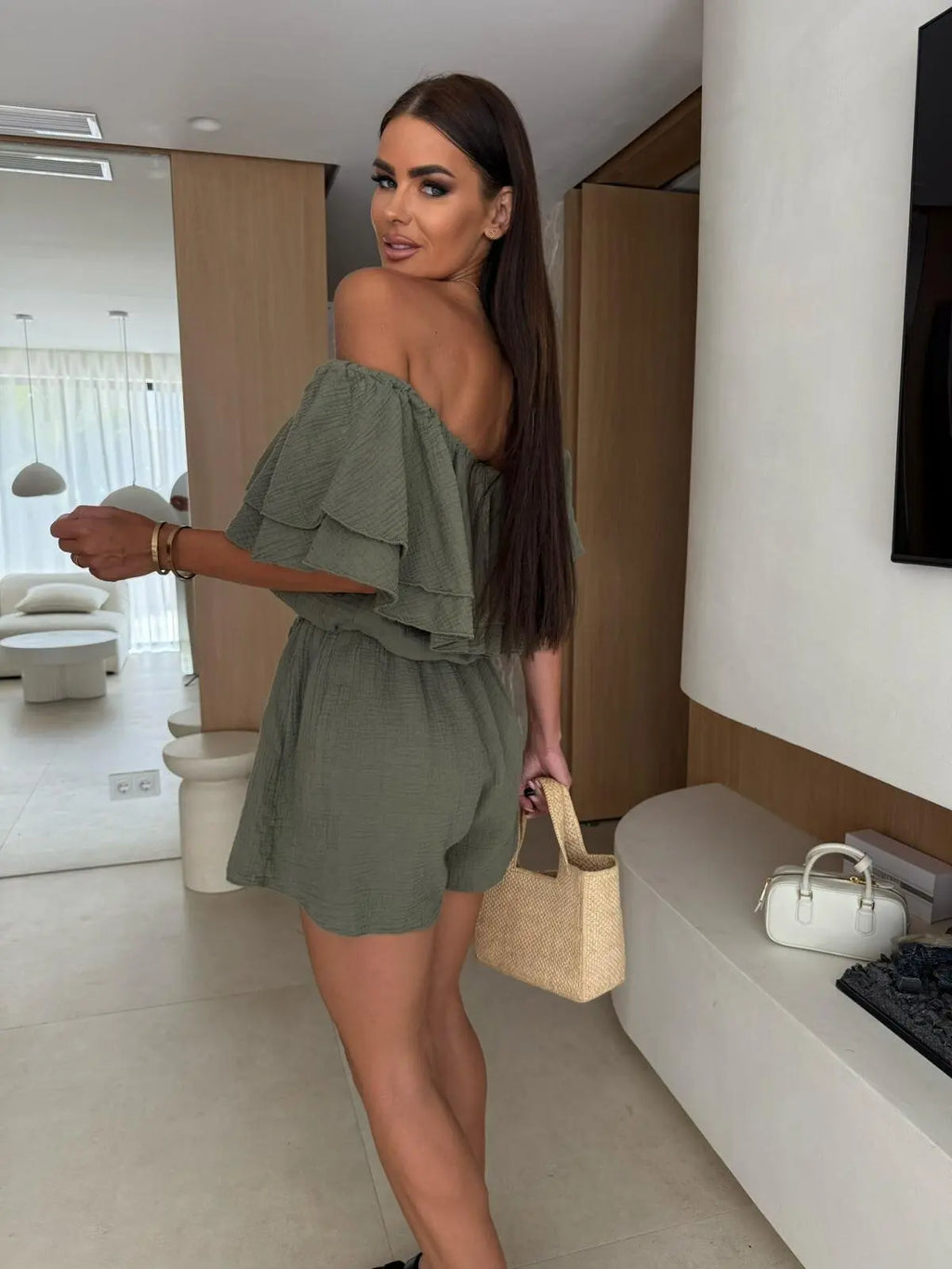 Sienna Off-Shoulder Ruffled Romper