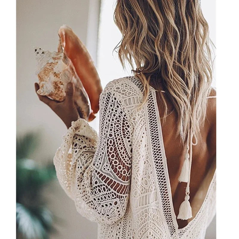 Aria Hollow-Out Backless Boho Mini Dress