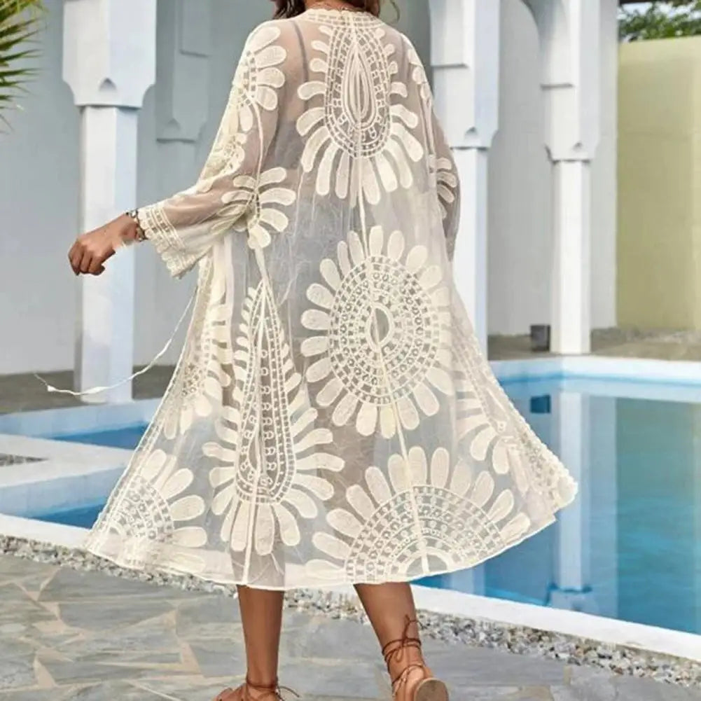 Floral Embroidery Beach Cardigan
